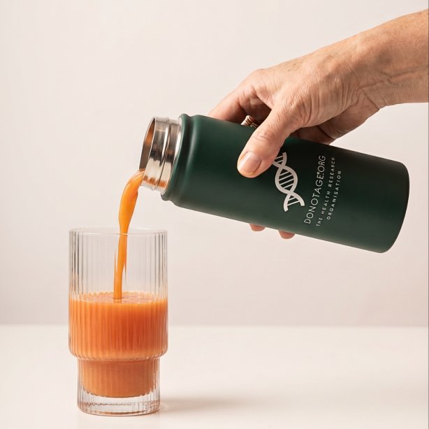 The DoNotAge® 15-in-1 bottle, glass and sachet